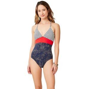 CARVE DESIGNS Navy Red Striped One Piece Dahlia Swimsuit Women's Size Large